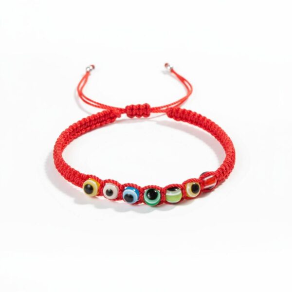 Pulsera de hilo rojo con 7 ojos turcos de colores