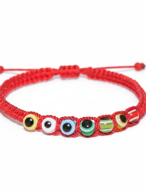 Pulsera de hilo rojo con 7 ojos turcos de colores
