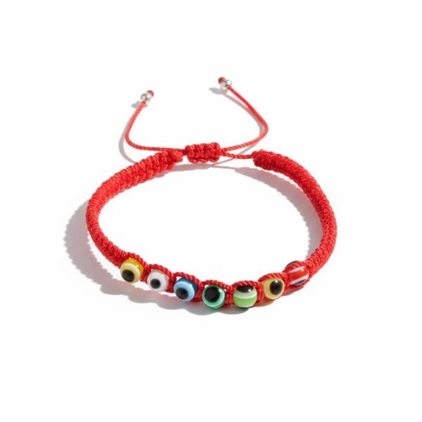 Pulsera de hilo rojo con 7 ojos turcos de colores