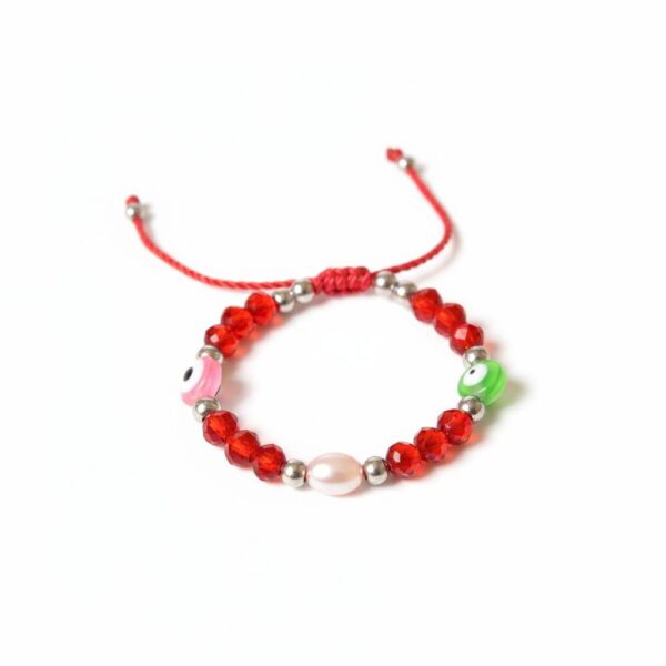 Pulsera de hilo rojo con 3 ojos turcos de colores