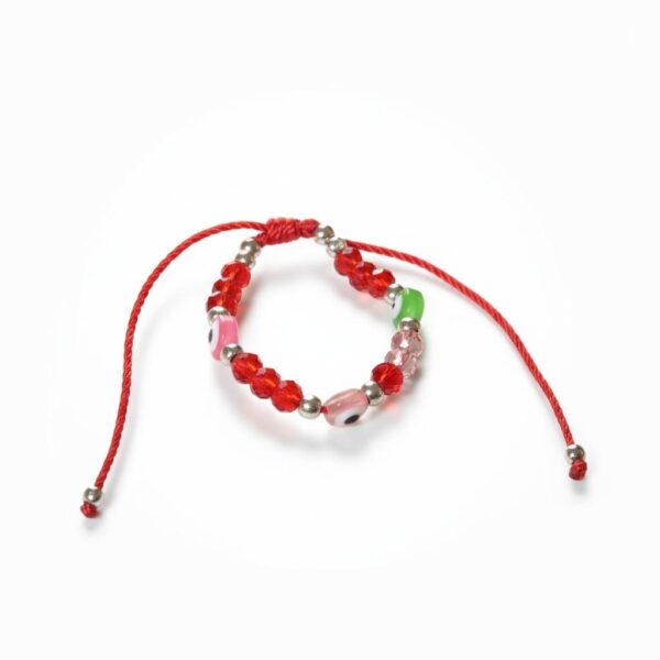 Pulsera de hilo rojo con 3 ojos turcos de colores