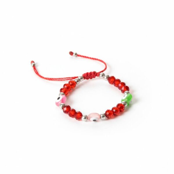 Pulsera de hilo rojo con 3 ojos turcos de colores