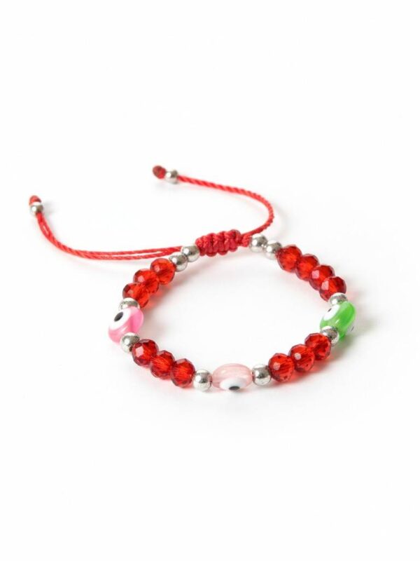 Pulsera de hilo rojo con 3 ojos turcos de colores