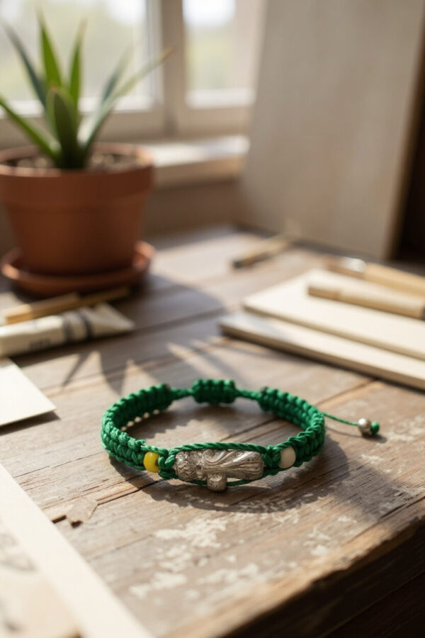 Pulsera de hilo verde con dije de San Judas Tadeo