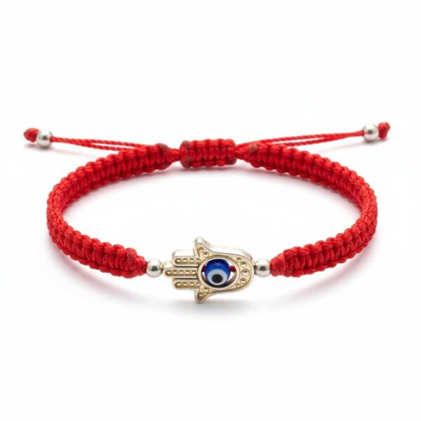 Pulsera de hilo rojo con mano de Fátima y ojo turco
