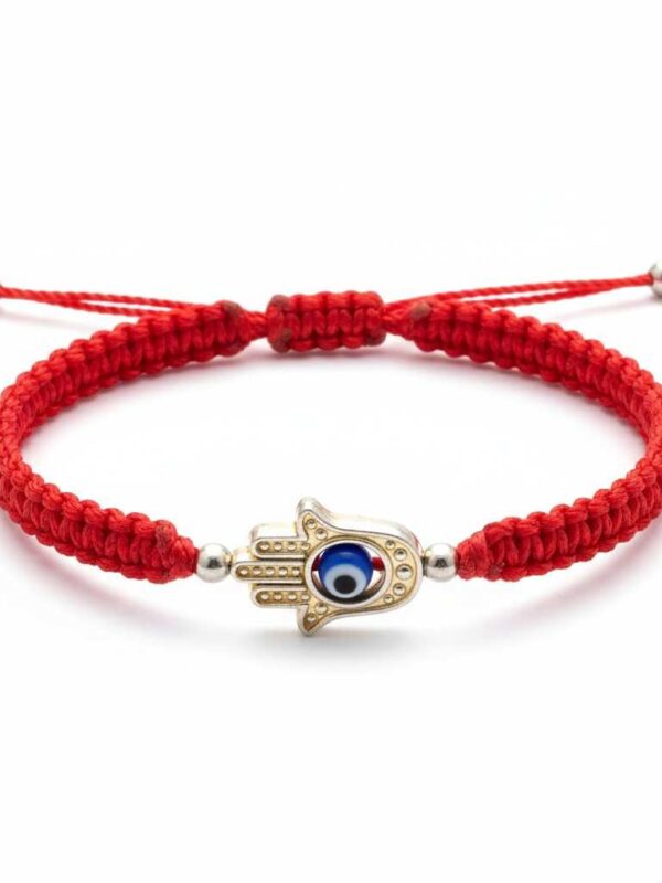 Pulsera de hilo rojo con mano de Fátima y ojo turco