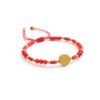 Pulsera de hilo rojo con medalla de San Benito (diseño con cuentas tipo cristal)