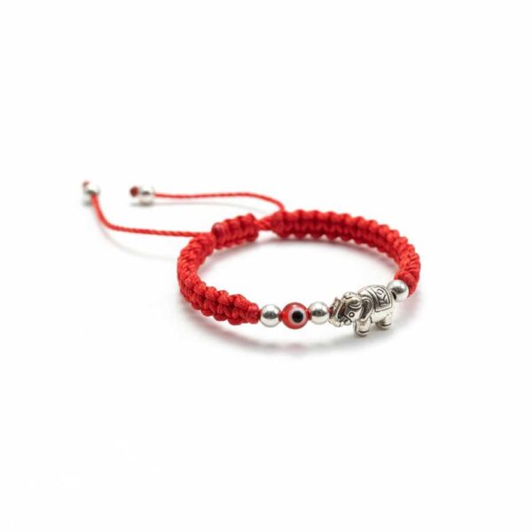 Pulsera de hilo rojo con dije de elefante y ojo turco