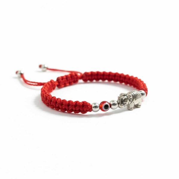 Pulsera de hilo rojo con dije de elefante y ojo turco