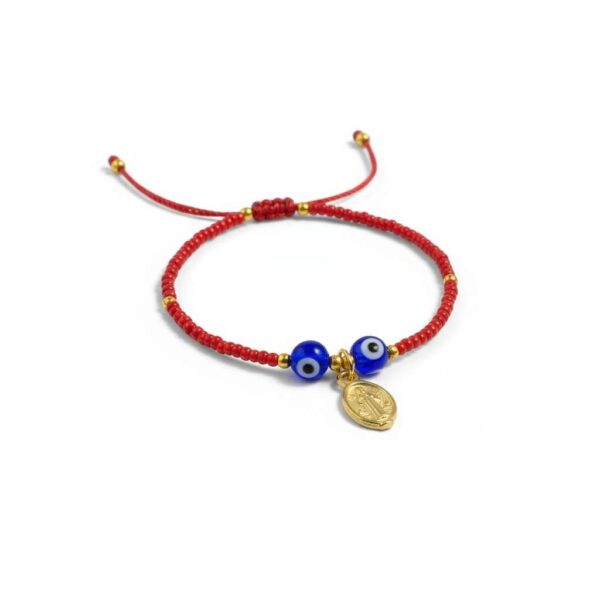 Pulsera de chaquira y protección: Diseño único con San Benito y ojos turcos