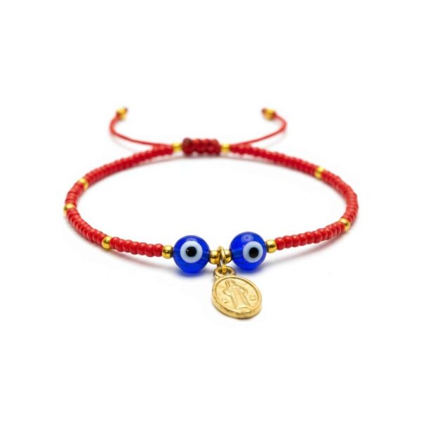 Pulsera de chaquira y protección: Diseño único con San Benito y ojos turcos