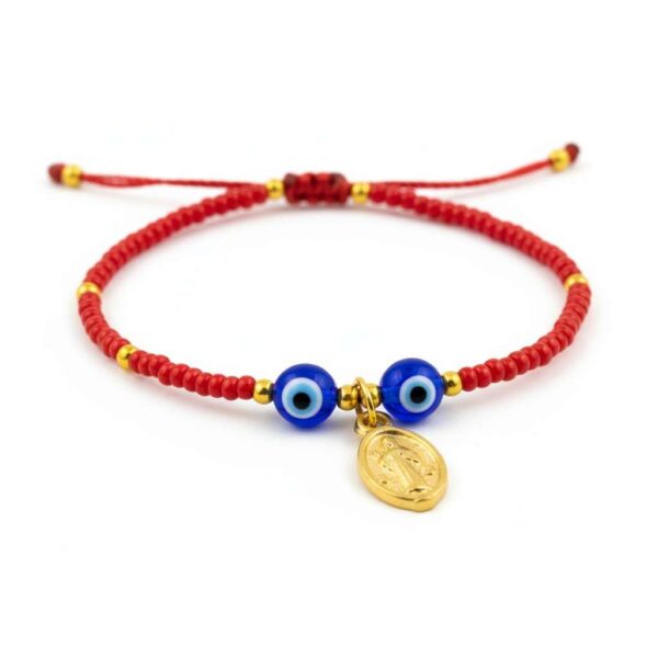 Pulsera de chaquira y protección: Diseño único con San Benito y ojos turcos