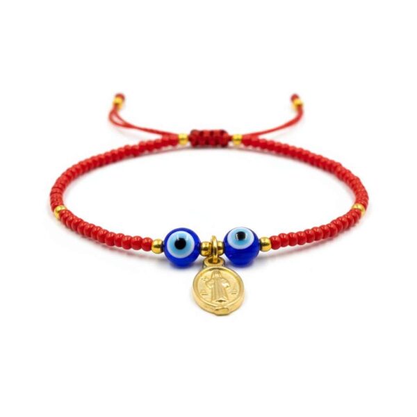 Pulsera de chaquira y protección: Diseño único con San Benito y ojos turcos