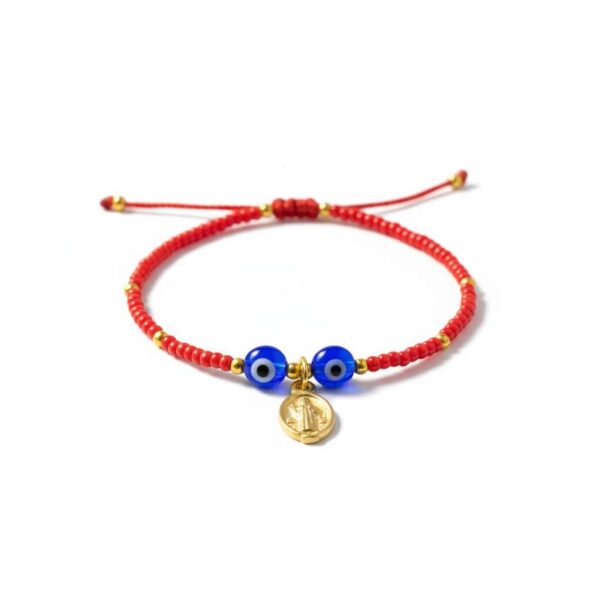 Pulsera de chaquira y protección: Diseño único con San Benito y ojos turcos