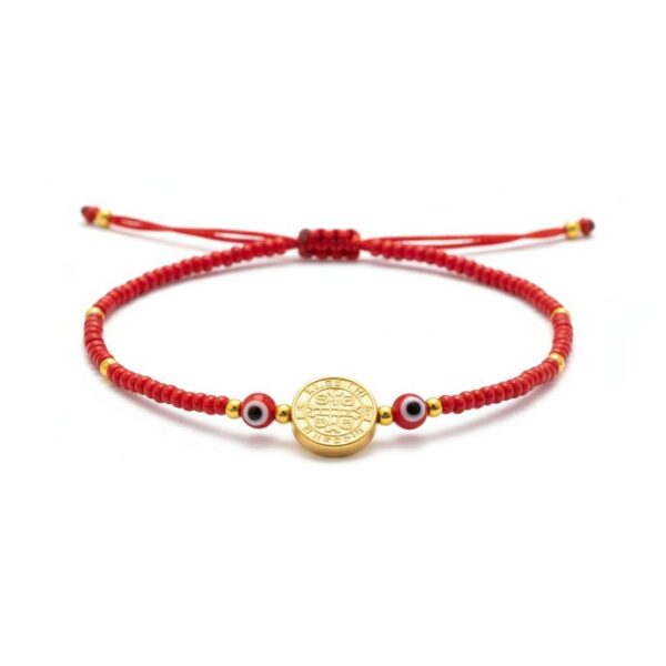 Pulsera de chaquira: Triple protección con cruz de San Benito y ojos turcos