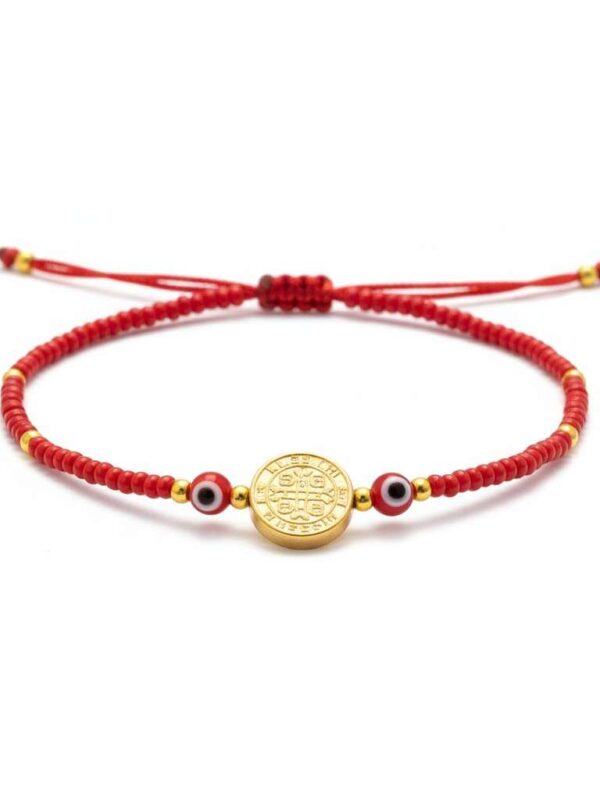 Pulsera de chaquira: Triple protección con cruz de San Benito y ojos turcos