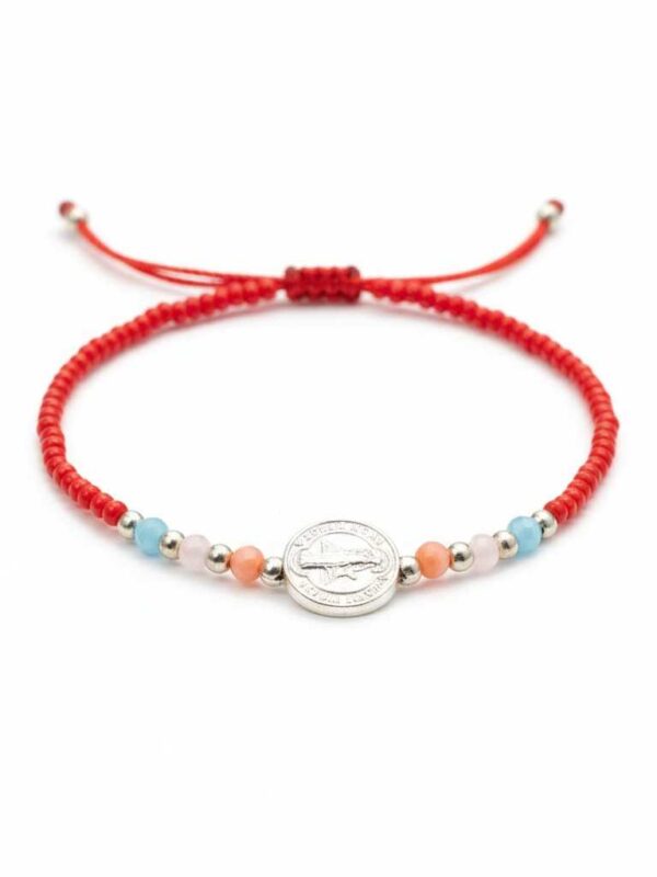 Pulsera de chaquira: San Benito, fuerza y pureza en rojo con destellos color pastel