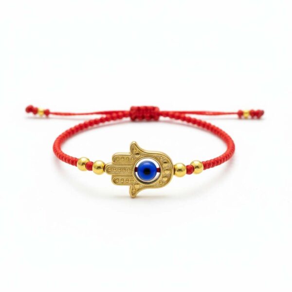 Pulsera de chaquira roja: Triple protección con mano de Fátima, ojo turco