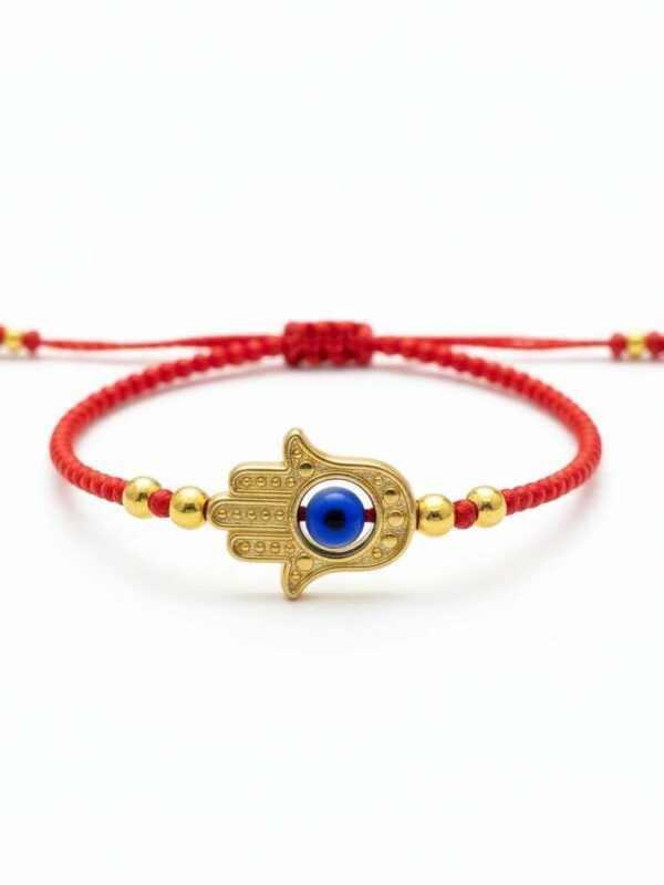 Pulsera de chaquira roja: Triple protección con mano de Fátima, ojo turco