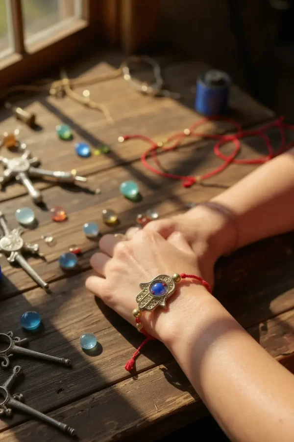 Pulsera de chaquira roja: Triple protección con mano de Fátima, ojo turco