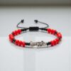 Pulsera devocional: Santa Muerte, poder y pasión (rojo y negro mate)