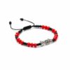 Pulsera devocional: Santa Muerte, poder y pasión (rojo y negro mate)