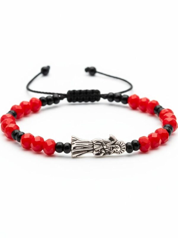 Pulsera devocional: Santa Muerte, poder y pasión (rojo y negro mate)