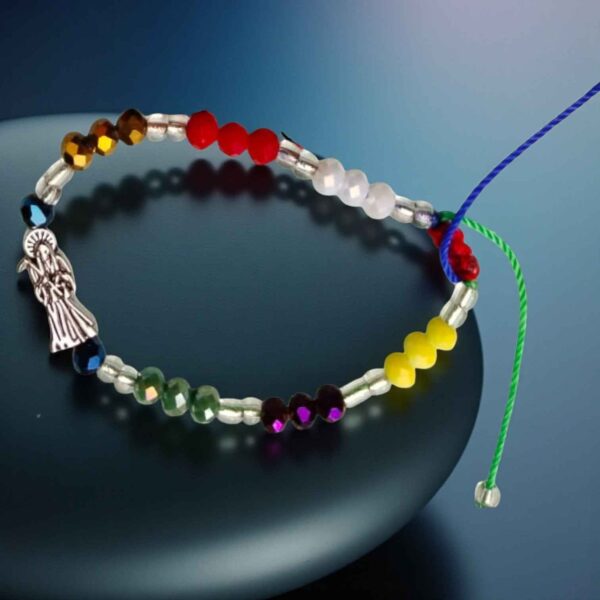 💀 Pulsera de los siete poderes: Santa Muerte, semi cristal y mate multicolor