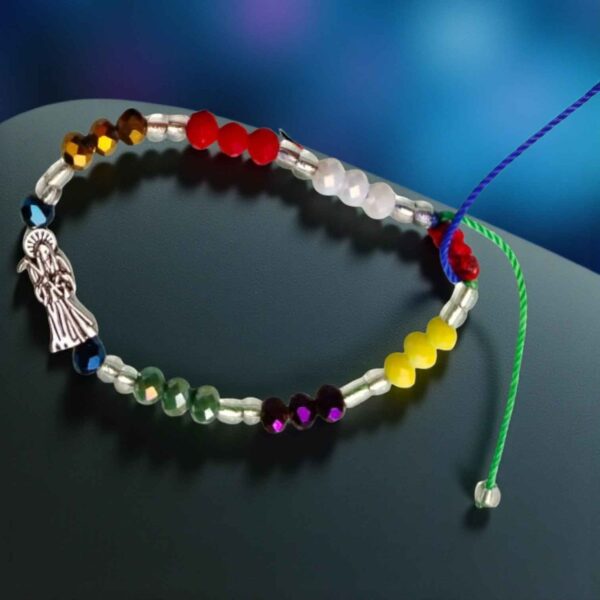 💀 Pulsera de los siete poderes: Santa Muerte, semi cristal y mate multicolor