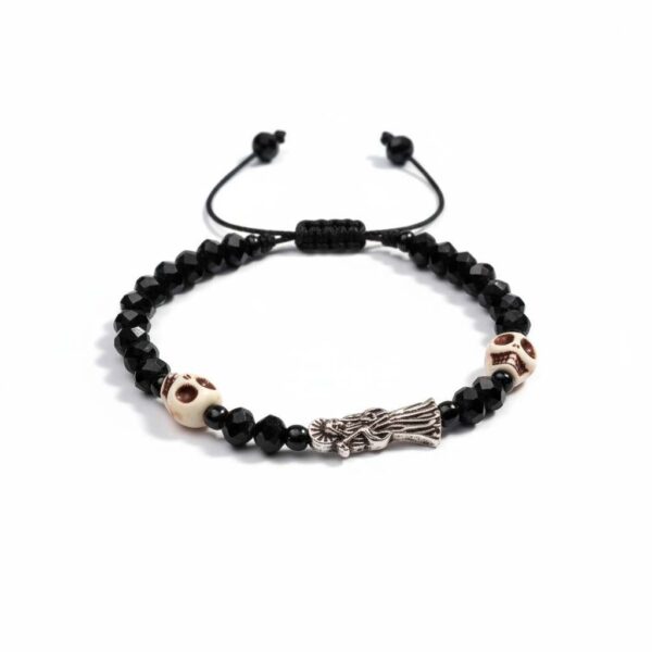 🖤 Pulsera de devoción Negra: Santa Muerte, protección absoluta y elegancia mate