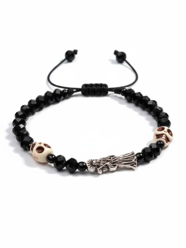 🖤 Pulsera de devoción Negra: Santa Muerte, protección absoluta y elegancia mate