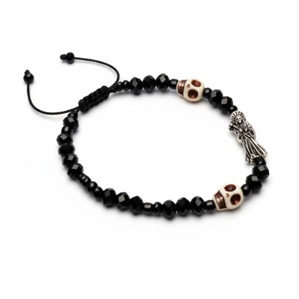 🖤 Pulsera de devoción Negra: Santa Muerte, protección absoluta y elegancia mate