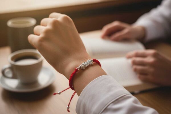 Pulsera de hilo rojo con dije de la Santa Muerte