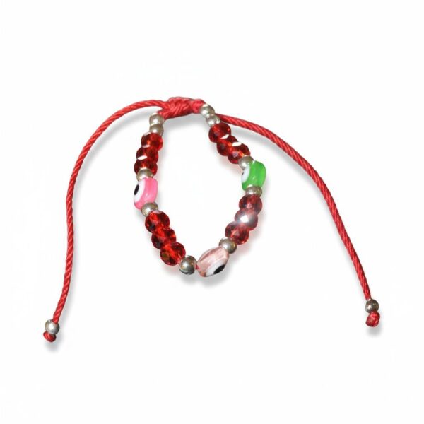 Pulsera de hilo rojo con 3 ojos turcos de colores