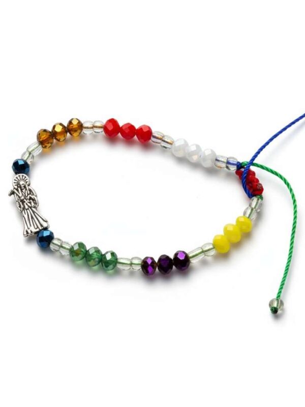 💀 Pulsera de los siete poderes: Santa Muerte, semi cristal y mate multicolor