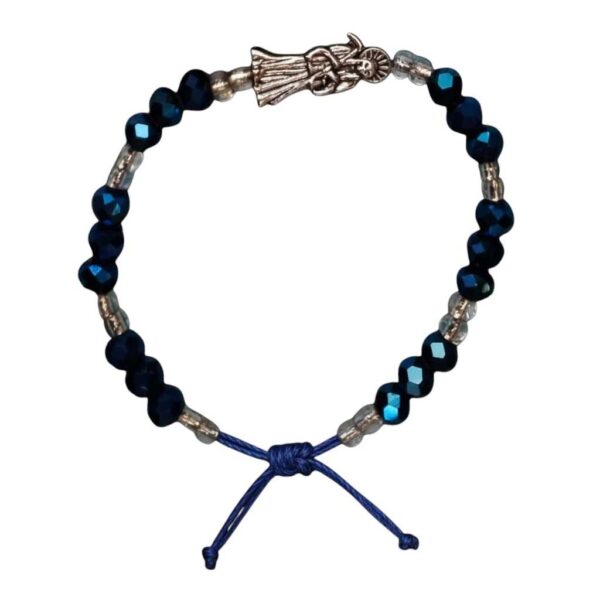 Pulsera de la Santa Muerte: Sabiduría, calma y protección (azul marino y cristal)