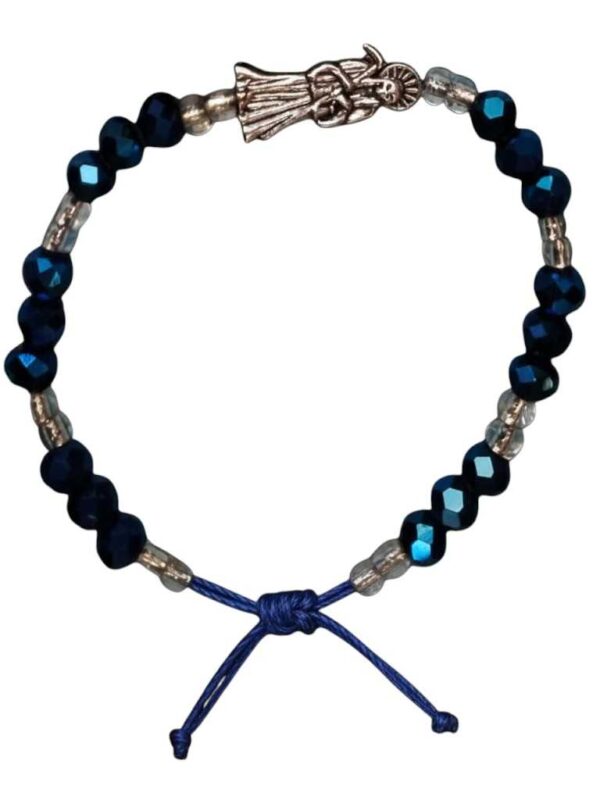 Pulsera de la Santa Muerte: Sabiduría, calma y protección (azul marino y cristal)