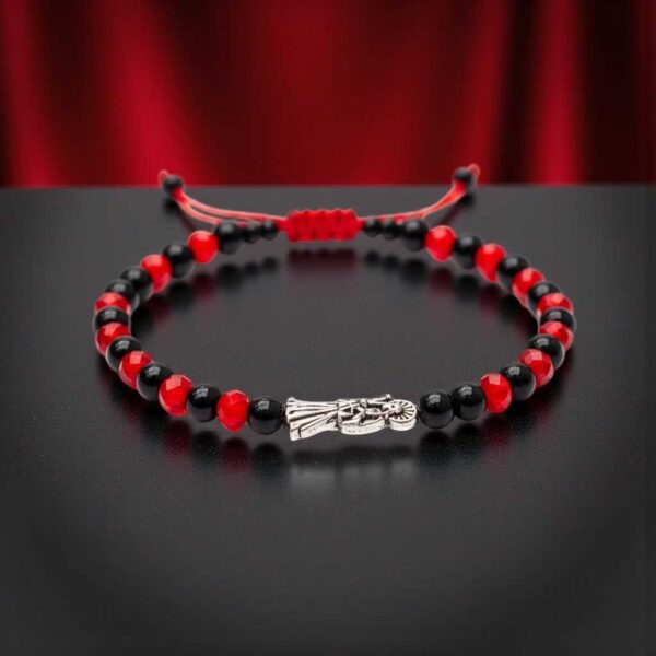 🌹 Pulsera de la Santa Muerte: Duelo de poder (rojo y negro mate)