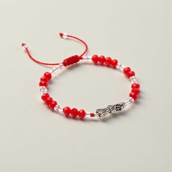 ❤️ Pulsera de la Santa Muerte: Claridad, pasión y protección (rojo mate y cristal)